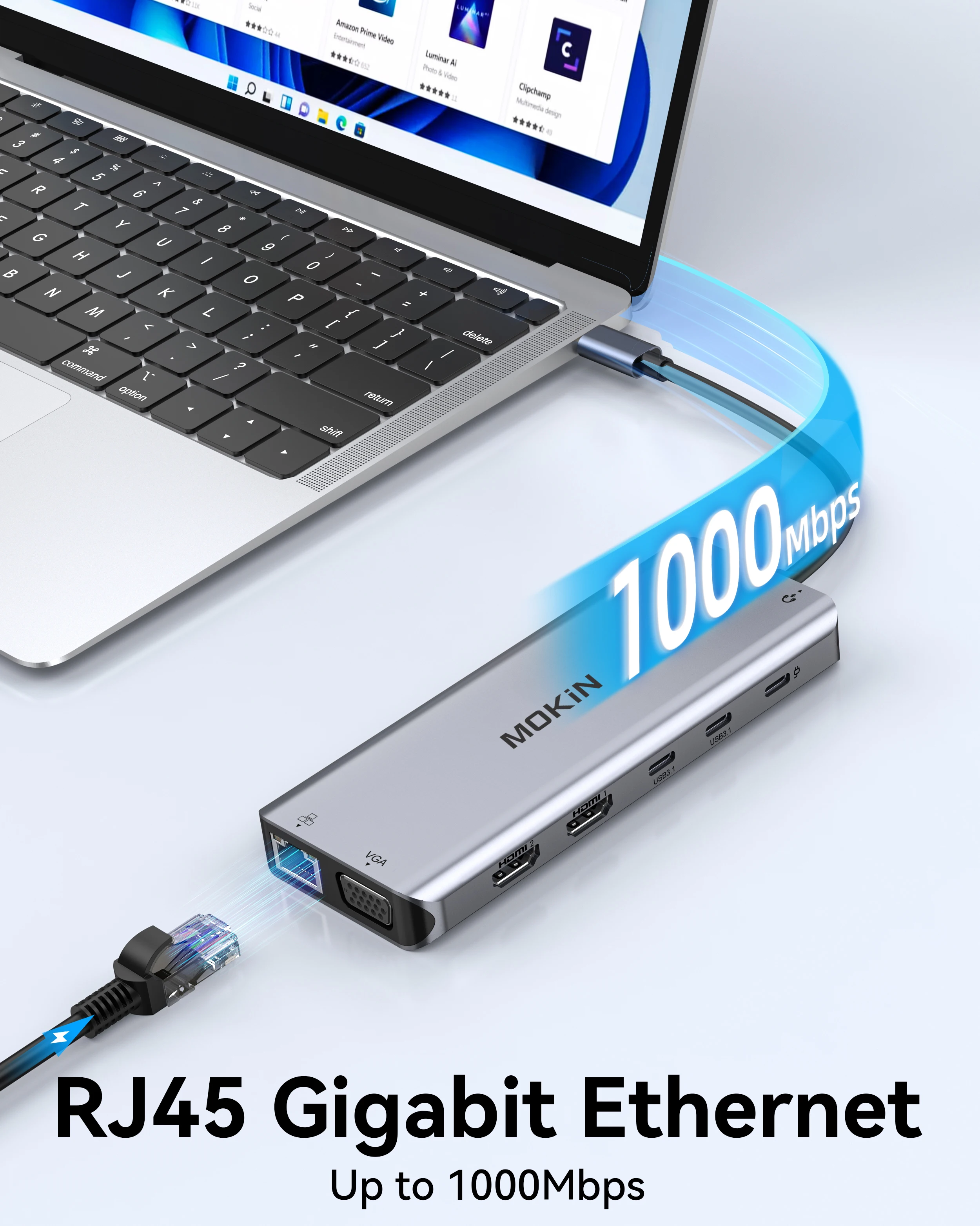 MOKiN USB C HUB 4K 60Hz Type C to HDMI DP VGA Gigabit Ethernet USB 3.1 PD 100W Adapter For Macbook Air Pro M2 M1 PC Accessories-6