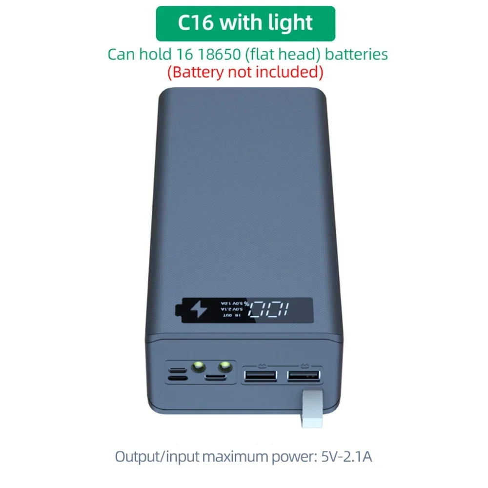 16*18650 Power Bank Case C16 USB Welding Free Power Bank Case Detachable Portable QC 3.0 PD DIY Shell Housing For Powerbank-4