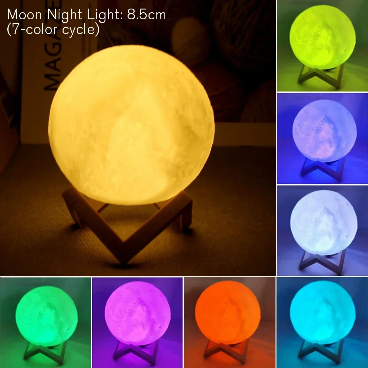 LED Night Light 8cm Moon Lamp Battery Powered With Stand Starry Lamp Bedroom Decor Night Lights Kids Gift Button Cell-2