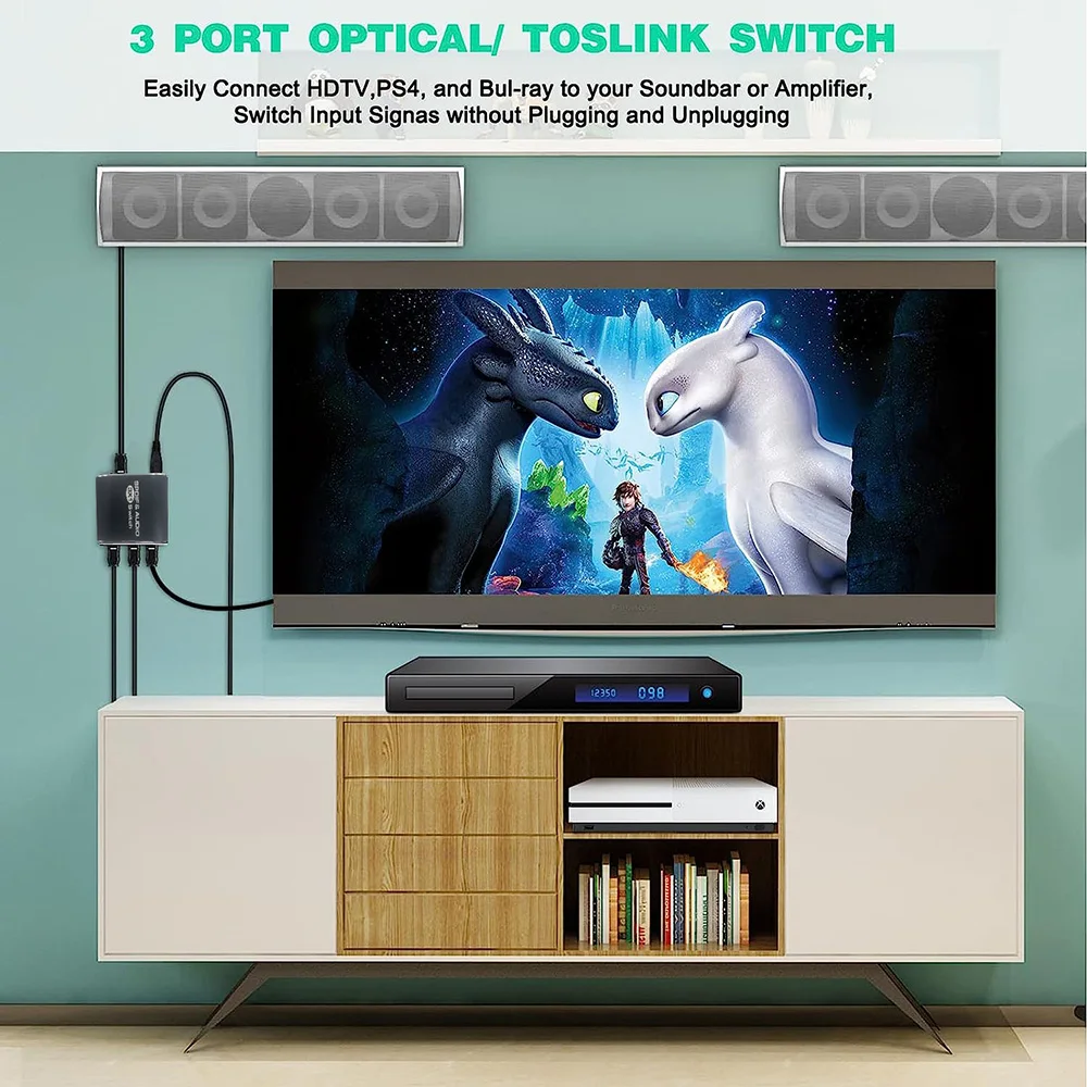 SPDIF Toslink Switch 3x1 Digital Optical Audio Switcher Splitter 1 in 3 out SPDIF Adapter Splitter with Toslink Support DTS AC3-2
