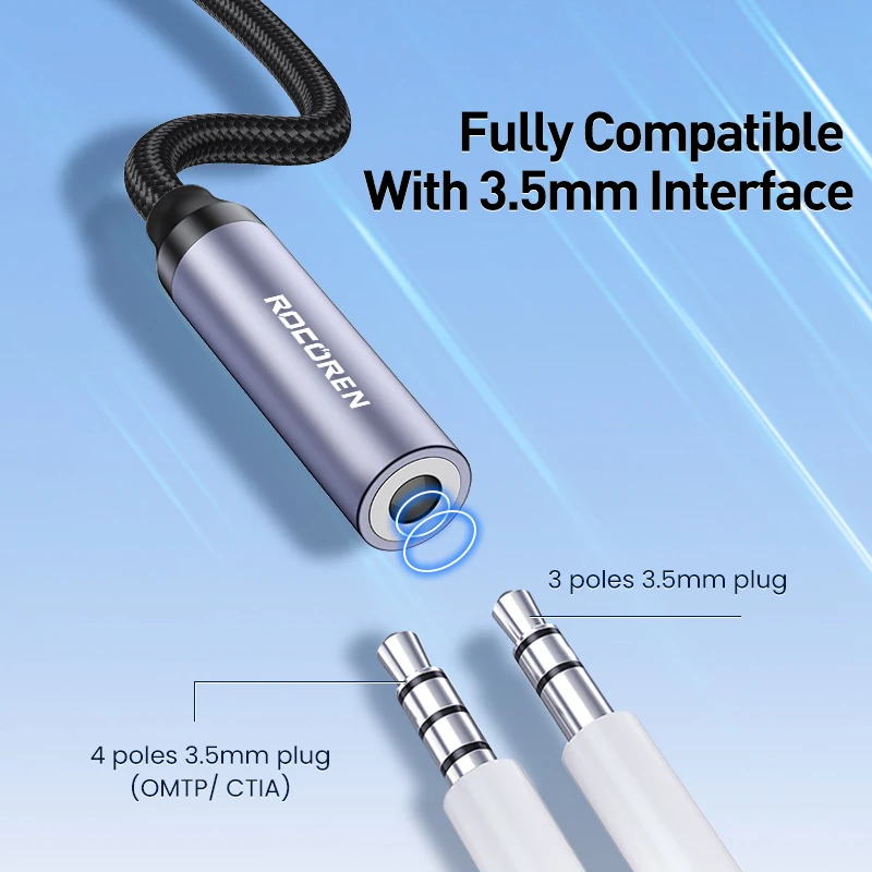 Rocoren USB Type C To 3.5mm Aux Cable Headphone Adapter For Huawei Honor Oneplus iPhone 15 Plus Pro Max Earphone 3.5 Jack Wire-4
