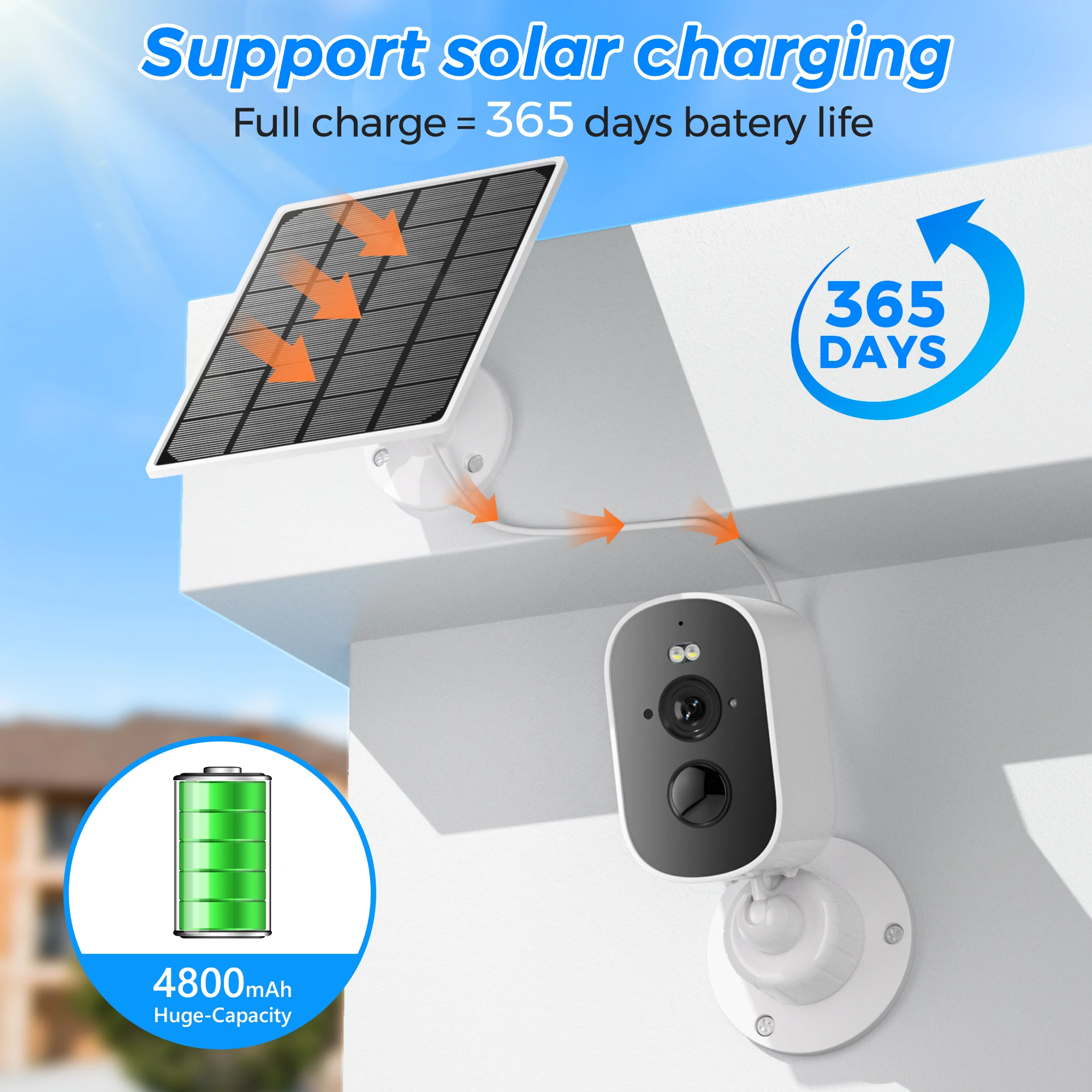 1080P WiFi Camera Solar Outdoor Wireless Battery Powered Bullet Security Camera PIR Motion Alarm Cloud Storage Two Way Audio-2