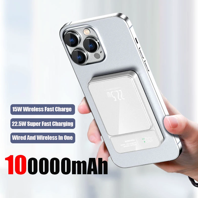 100000mAh Xiaomi Portable Magnetic Wireless Charging Mobile Power Support 22.5W Two-Way Fast Charging For Iphone Samsung Huawei-2