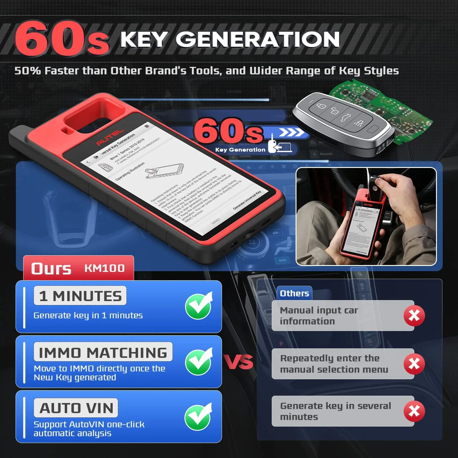 Autel MaxiIM KM100 Key Fob Programming Immobilizer Tool 2PCS Autel IKEY for 60s Key Generation OBD IMMO Key Learning on 99% Car-6