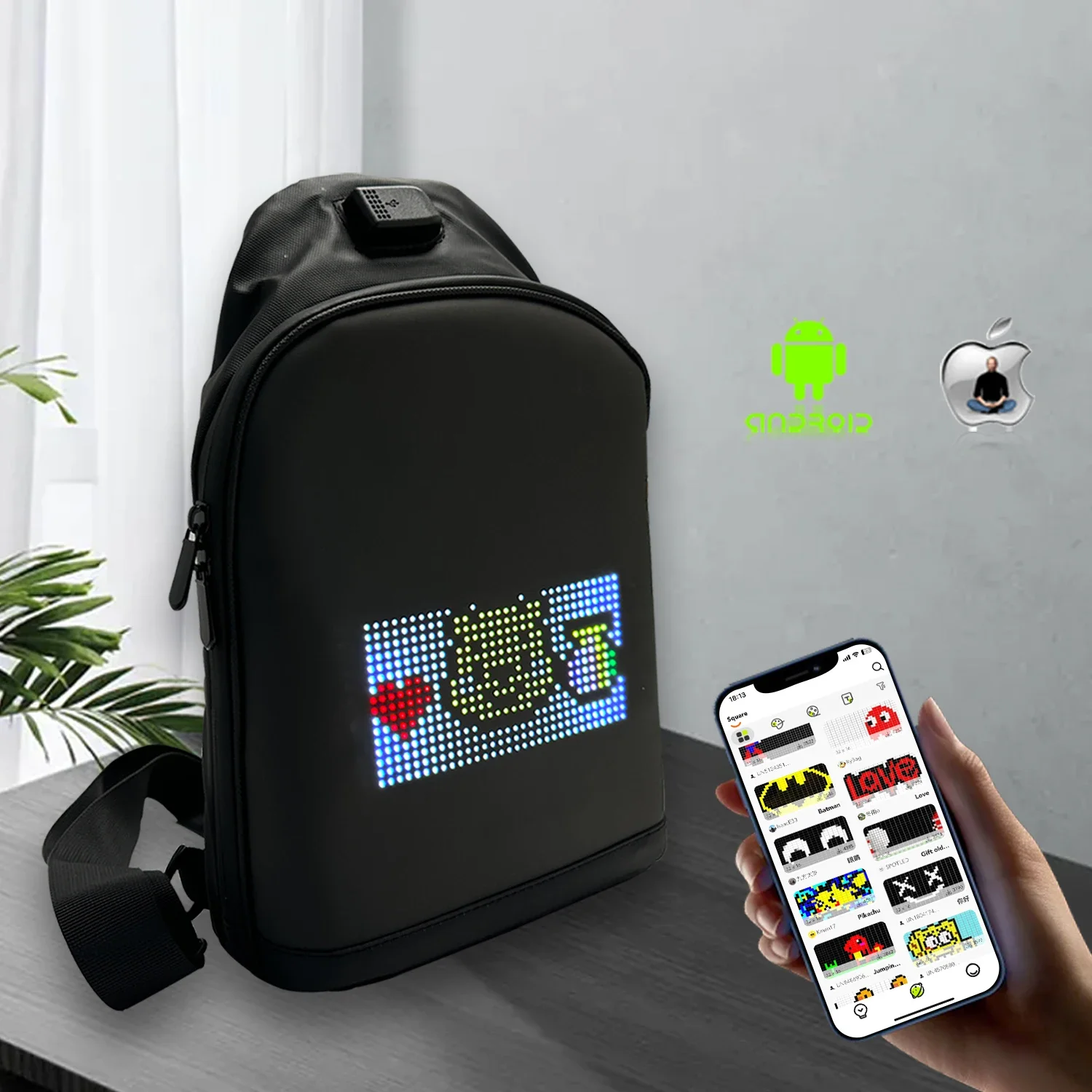 Led Waist Bag Smart  APP LED Pixel Backpack for Women Men DIY Multilingual Graffiti Dynamic Shoulder Bag Chest Bag Led Display-5