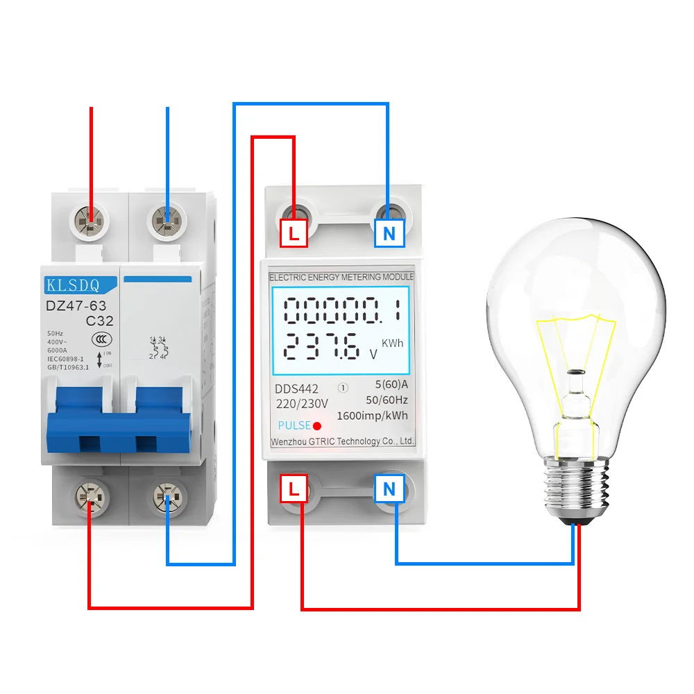 GTRIC Electric Energy Meter 2P Single Phase  LCD Digital Display DIN Rail Mounting 2-wire Electric Meter Wattmeter AC 230V 50Hz-5