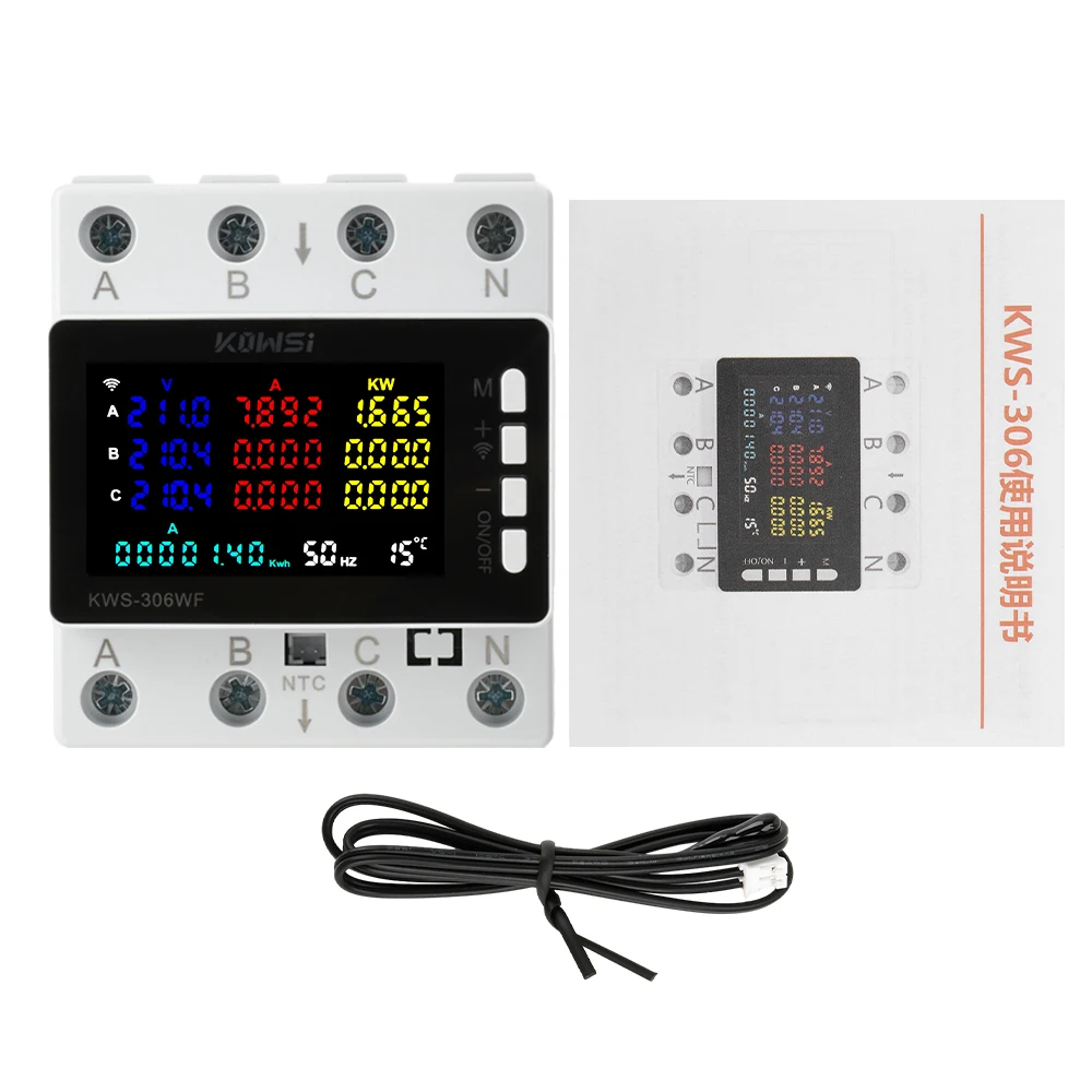 AC 85-290V 80A Tuya WIFI Smart Circuit Breaker Three Phase 4-Wire Rail Voltage Meter KWH Power Energy Meter APP Remote Control-6