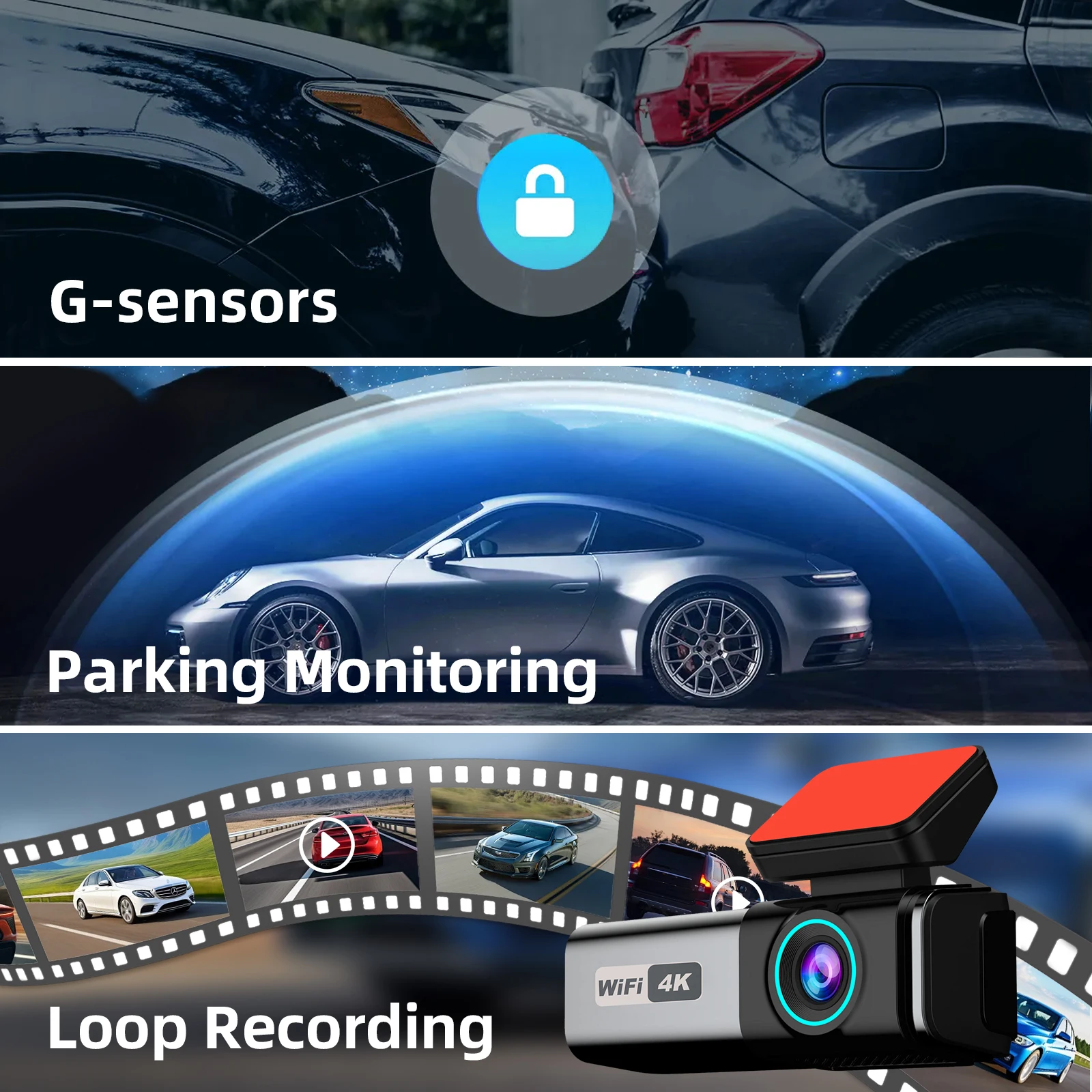 Aprilboy 4K WIFI Dash Cam 2160P Car DVR Front and Rear Dual Lens Auto Car Camera with Night Vision G-Sensor 24H Parking Monitor-6