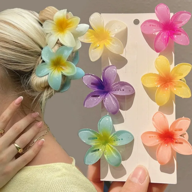 1/6Pcs New Egg Flower Hair Clips 4/7cm for Women Beach Vacation Bohemia Style Bangs Side Large Hair Claw Girls Hair Accessories-2