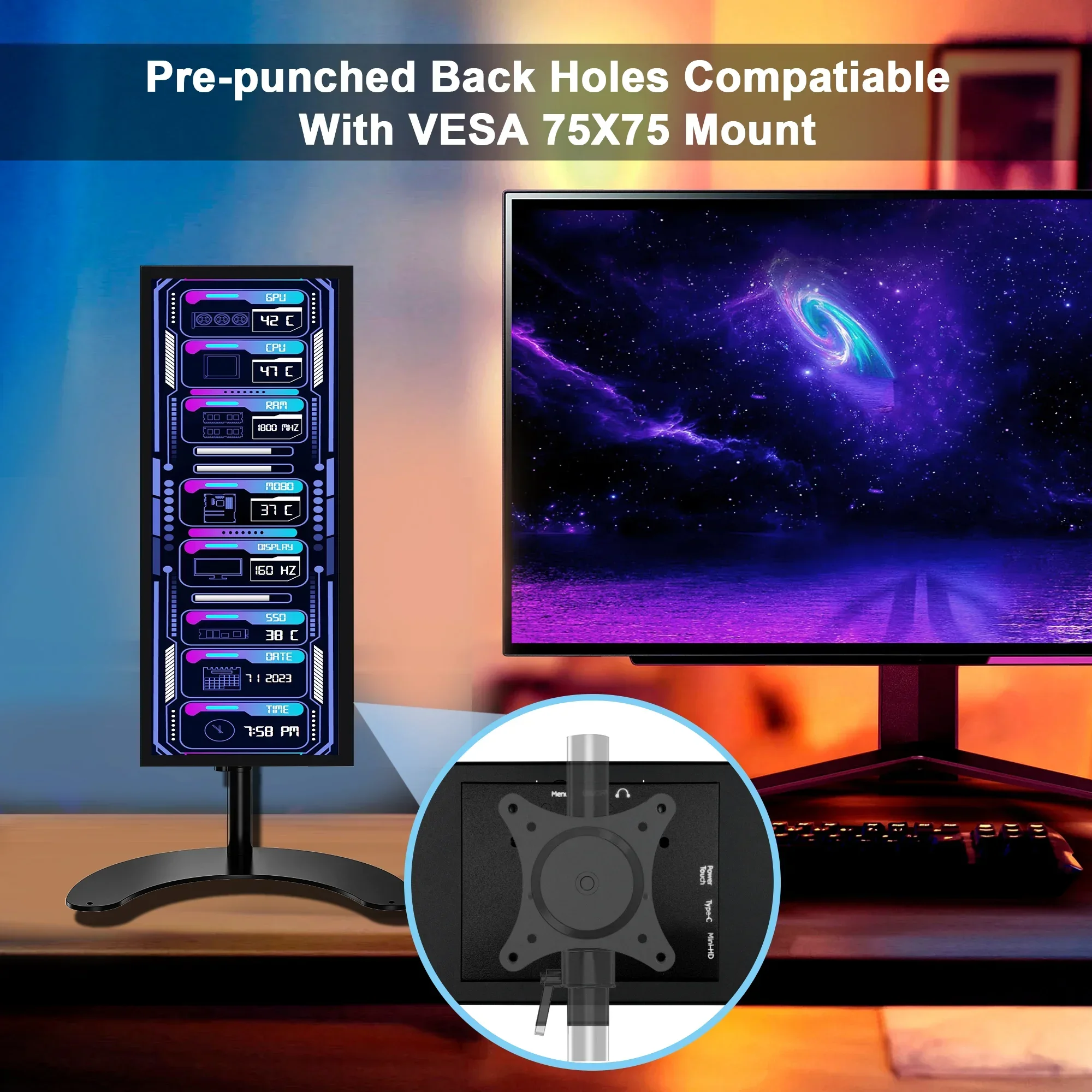 12.3 Inch Touch Screen Portable Monitor HDMI USB-C 1920x720 Stretched Bar LCD Mini Secondary Display for PC Laptop Raspberry Pi-4
