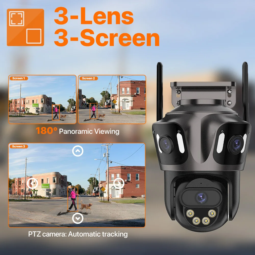 Three Screen WIFI IP Camera Outdoor 4K Dual Lens PTZ Camera Ai Human Detection IP66 Waterproof CCTV Video Security Camera iCsee-2