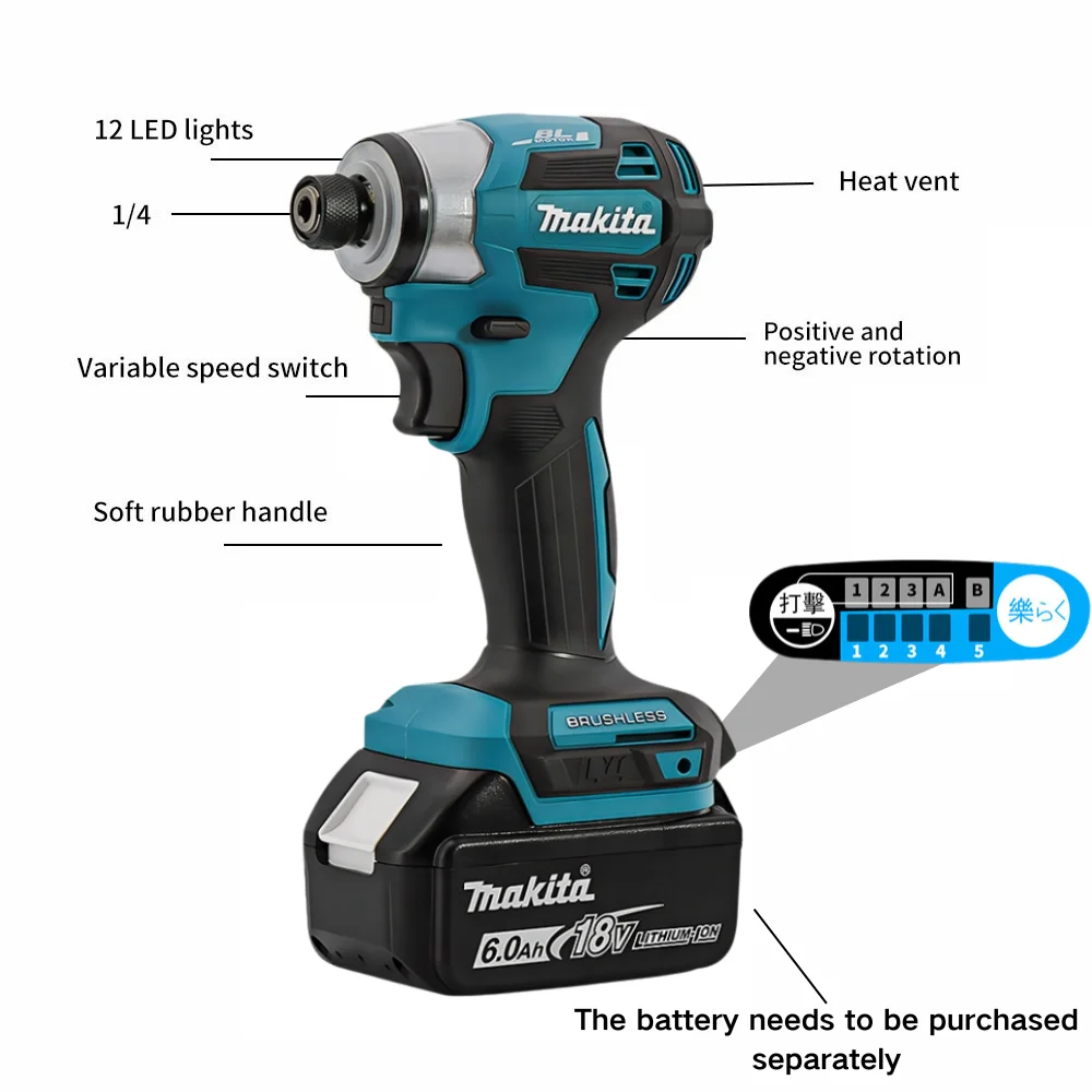 Makita Brushless Impact Driver DTD173 18V Lithium Cordless Electric Drill Power Tool Multifunction Household Tool（No Battery）-6