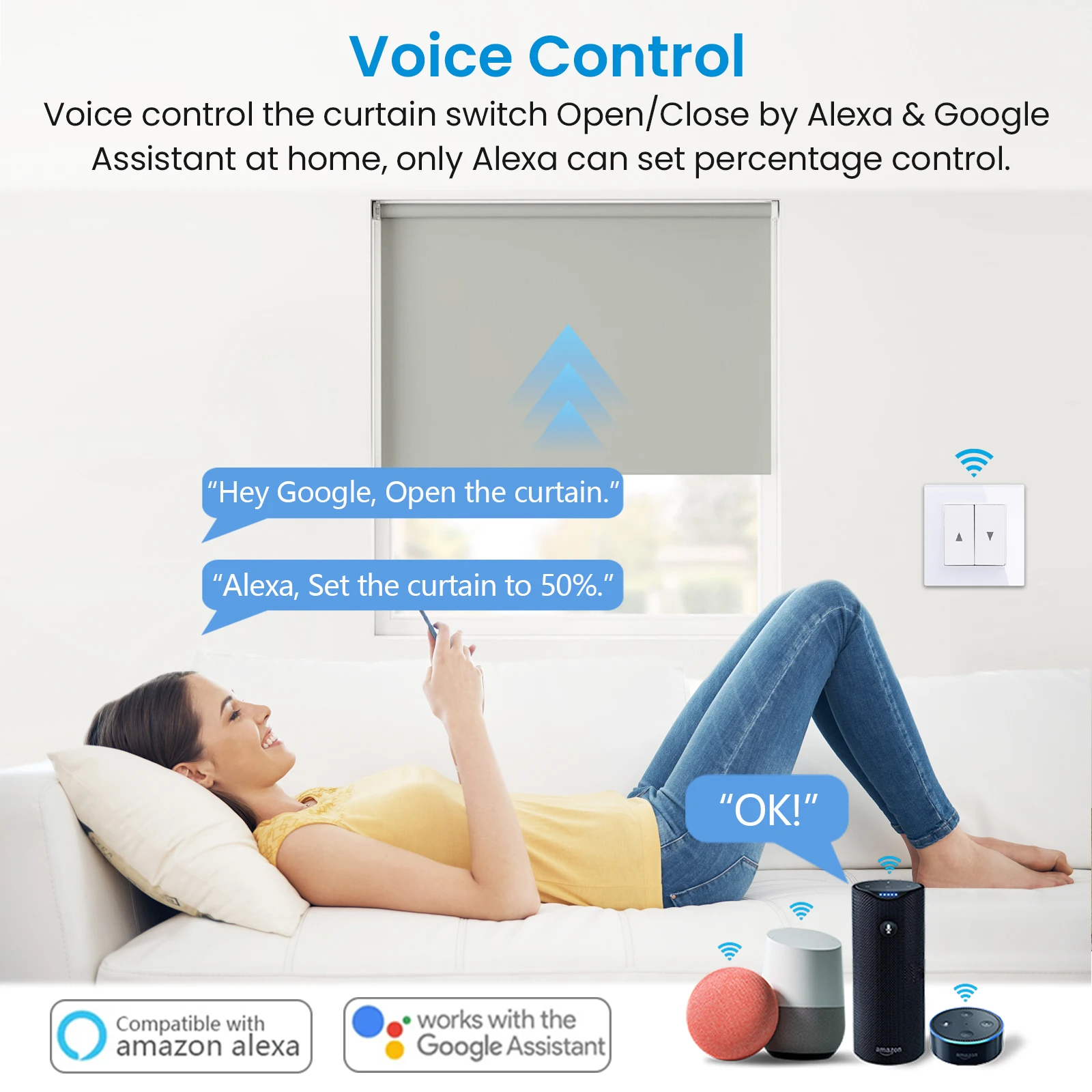 LoraTap Tuya Smart Roller Shutter Curtain Blinds Switch Tubular Motor Percentage Remote Voice Control by Google Home Alexa-3
