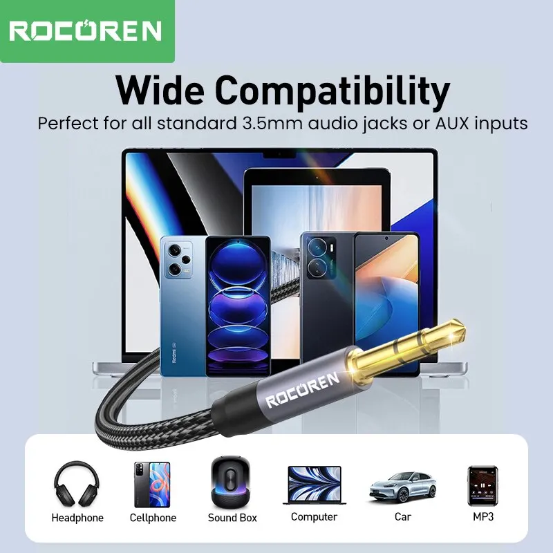 Rocoren 3.5mm Jack Audio Cable Jack 3.5mm Male to Male Audio Aux Cable For Phone Headphone Car MP3 Speaker Computer Aux Cord 5M-2