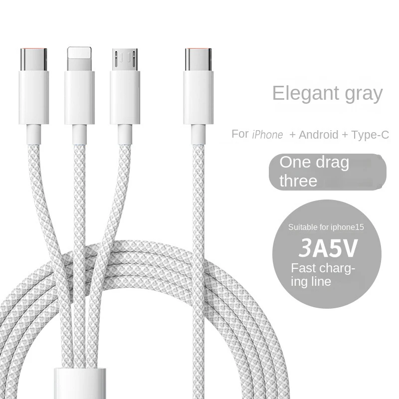3 In 1 Fast Charging Cable 100W For Xiaomi iPhone Poco Micro USB Type C Charger Cable Cord Multiple Usb C Charging Wire Line-5
