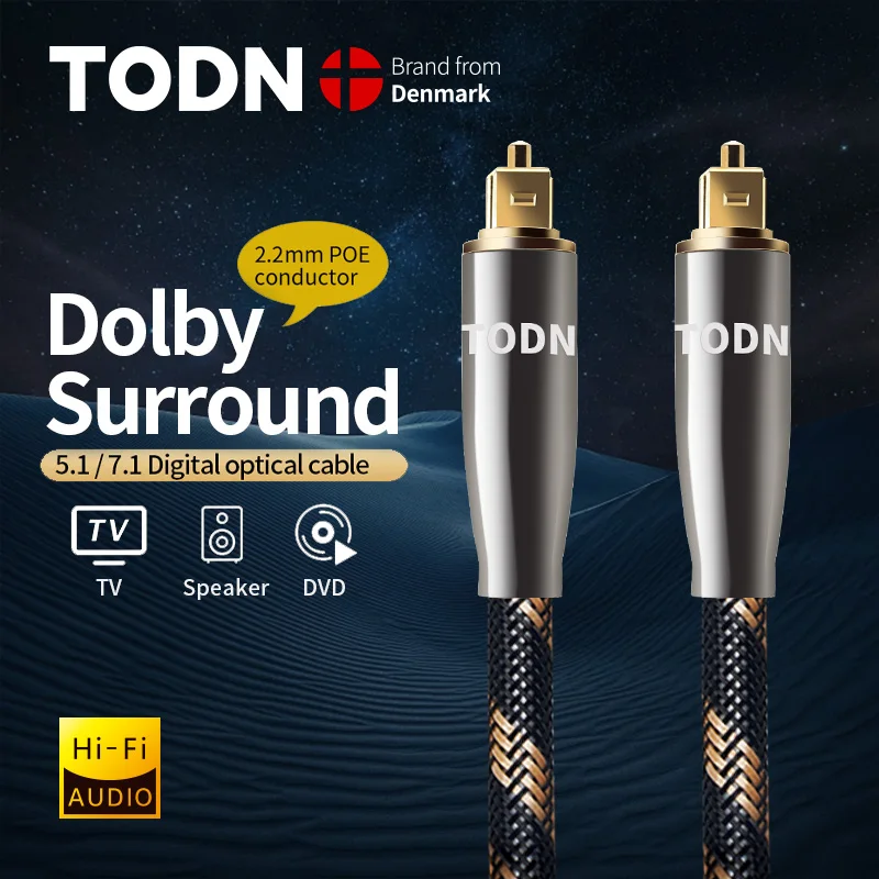 TODN 5.1 Digital Optical Audio Toslink Cable Fiber Optic Audio Cable 1m 2m 3m 10m 15m for Hi-Fi DVD TV