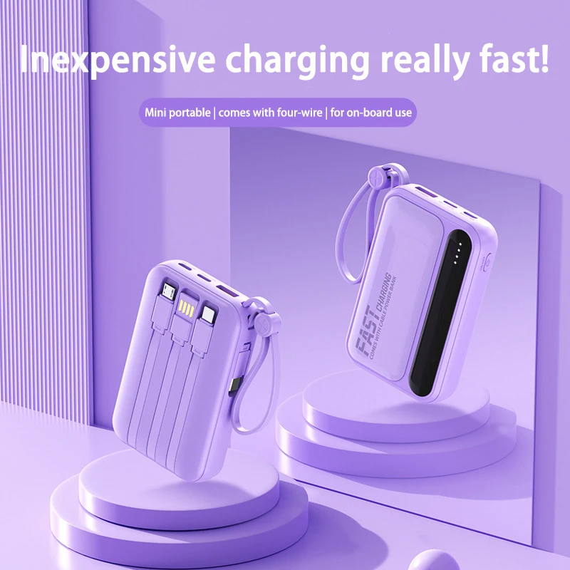 Portable Power Bank High Capacitybuilt-in 4 Cables Two-Way Fast Charging Mini Powerbank For iPhone Samsung 120W 100000mAh New-5