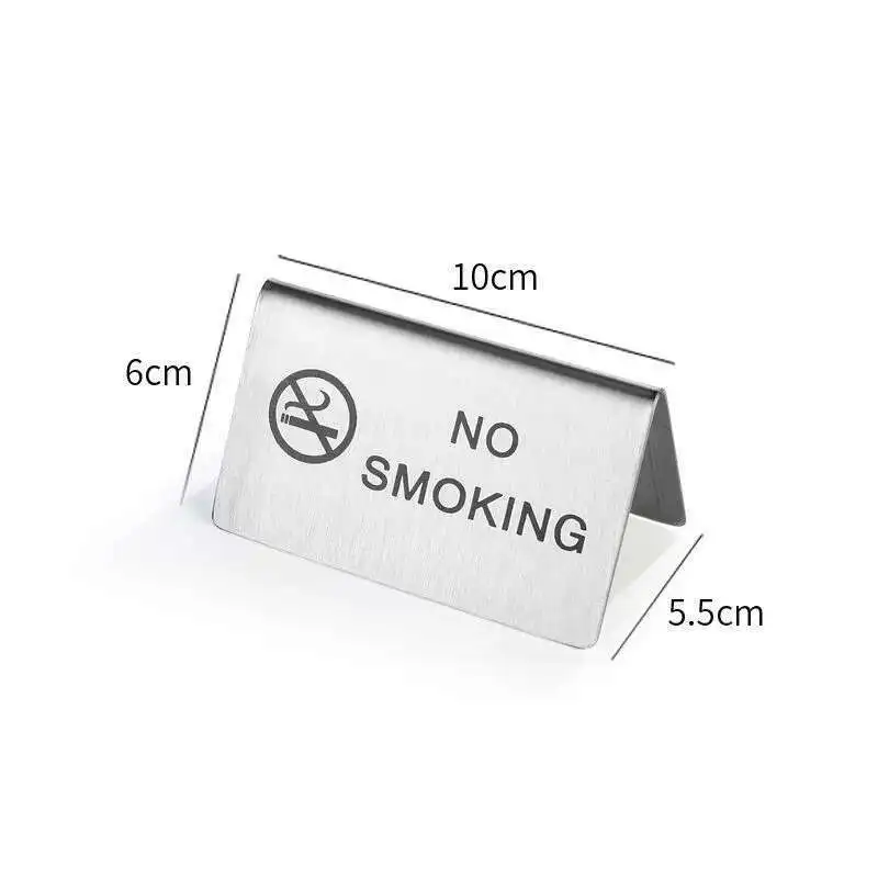 Stainless Steel No Smoking Warning Sign Signage Board Plate Restaurant Table Number Place Card Holder Reserved Notice Sign Stand-2