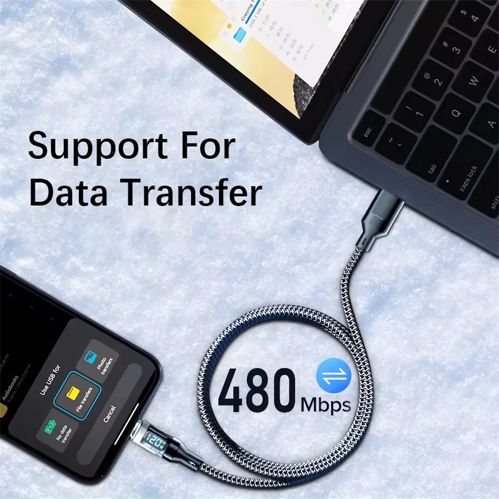 120W Super Fast Charging Cable With LED Display USB To Type-C Data Cord For Xiaomi Samsung IOS-4