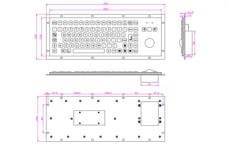 IP65 Black Metal Industrial Keyboards With Trackball Stainless Steel USB Rugged Keyboard For Self Service Kiosk-5