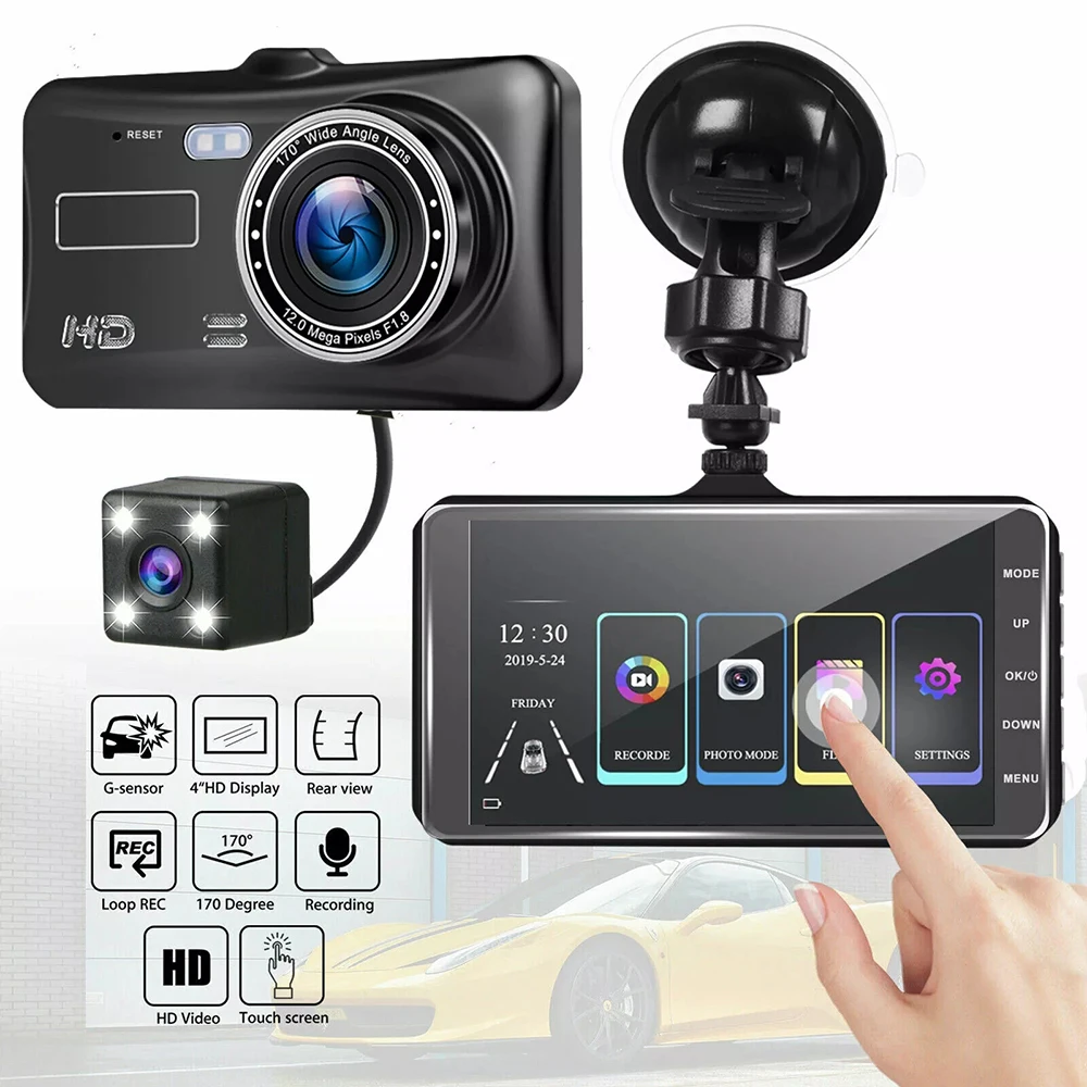 4-inch 1080P Dash Cam for Cars Touch Screen Car DVR Video Recorder Rear View Camera for Vehicle 24H Parking Monitor Black Box-2