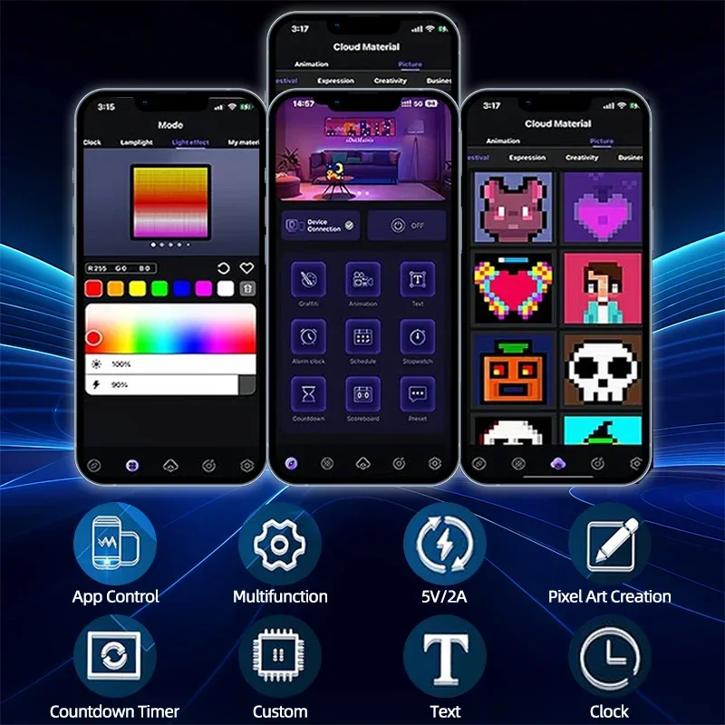LED Pixel Matrix Bluetooth Smart Display 64x64 RGB Digital Lamp Panel DIY Art Display Gaming Anime Room Decor Frame APP Control-4