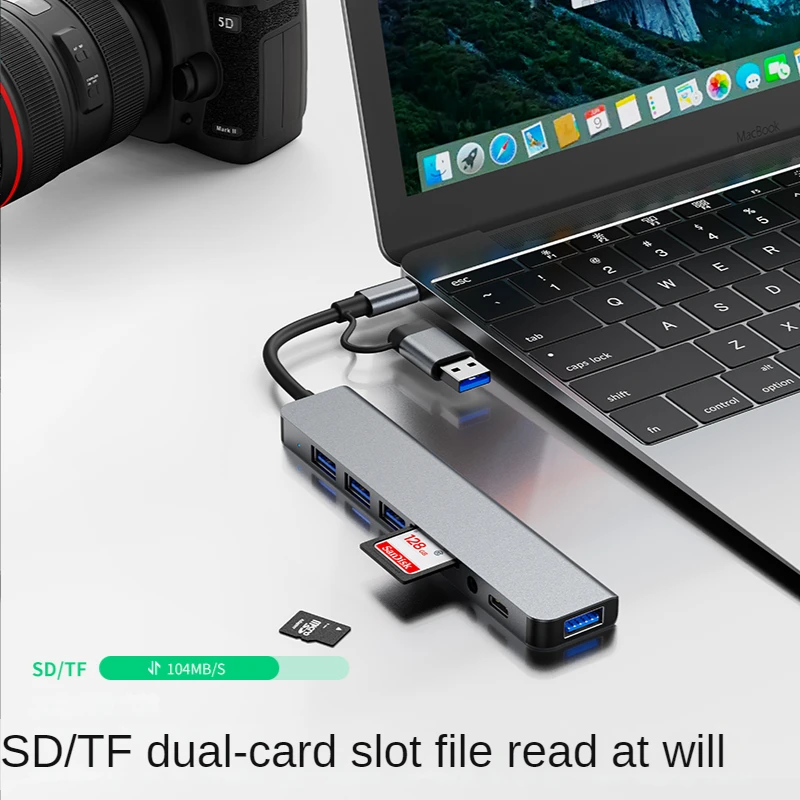 USB 3.0 Type C Adapter Docking Ststion USB 2.0 Port TF SD Card Reader Audio Output Multi-hub Splitter  for Macbook Pro Computer-2