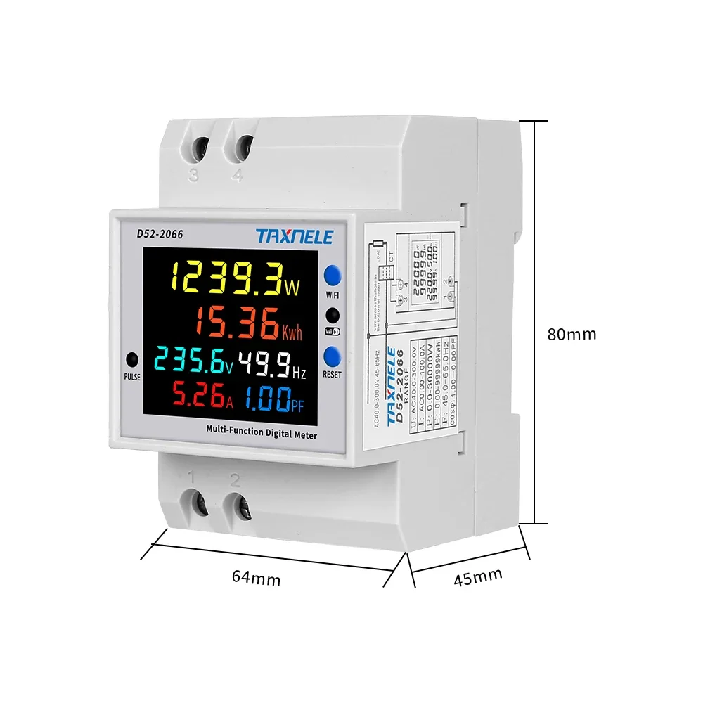 TUYA WiFi Remote Meter Smart Home D52-2066 6IN1 AC 110V 220V 100A Voltage Current Power Factor KWH Electric Energy Frequency-6