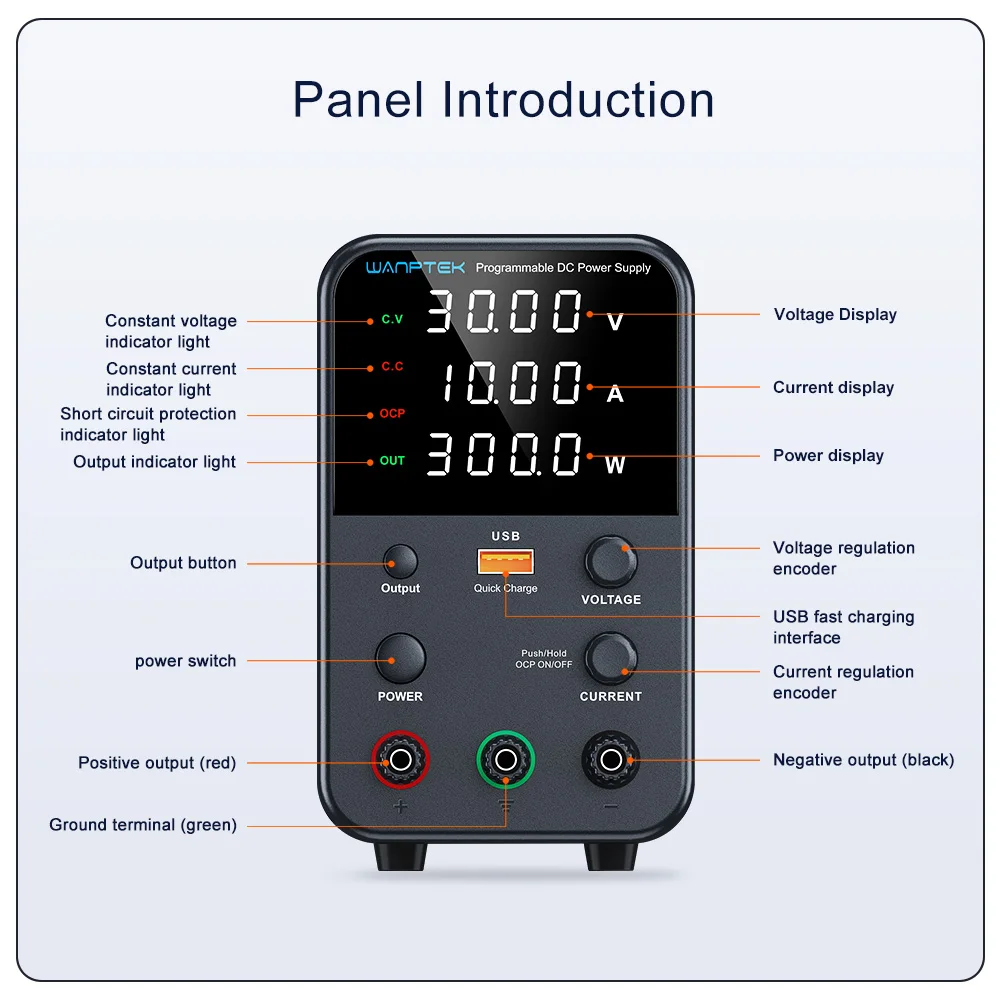 Wanptek DC Lab Power Supply 30V 60V 120V Adjustable Voltage Regulator Preset Voltage Current Dual Input Voltage 220V/110V-4