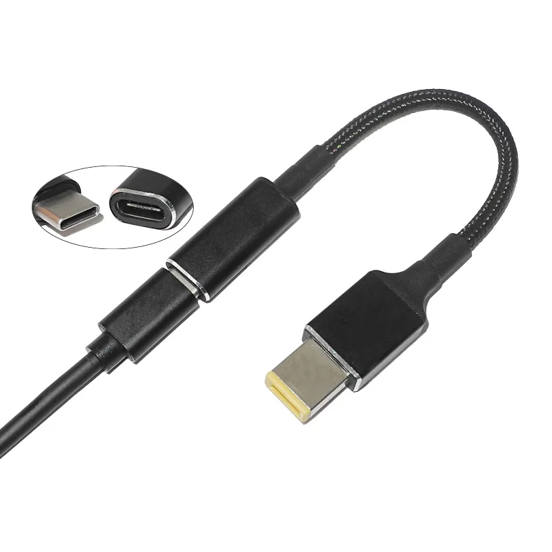 100W USB Type C Female to Square Plug Converter USB-C Fast Charging Cable Laptop Dc Power Adapter Connector for Lenovo Thinkpad-4