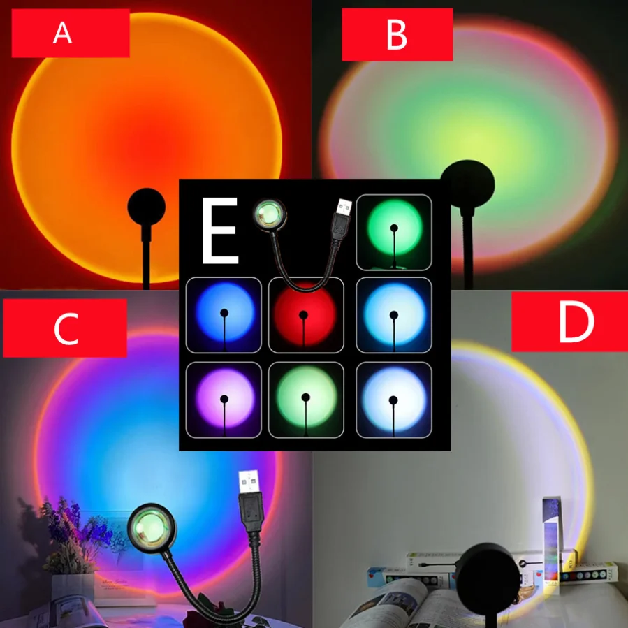 USB Sunset Lamp LED Rainbow Neon Night Light Projector Photography Wall Atmosphere Lighting for Bedroom Home Room Decor Gift-5