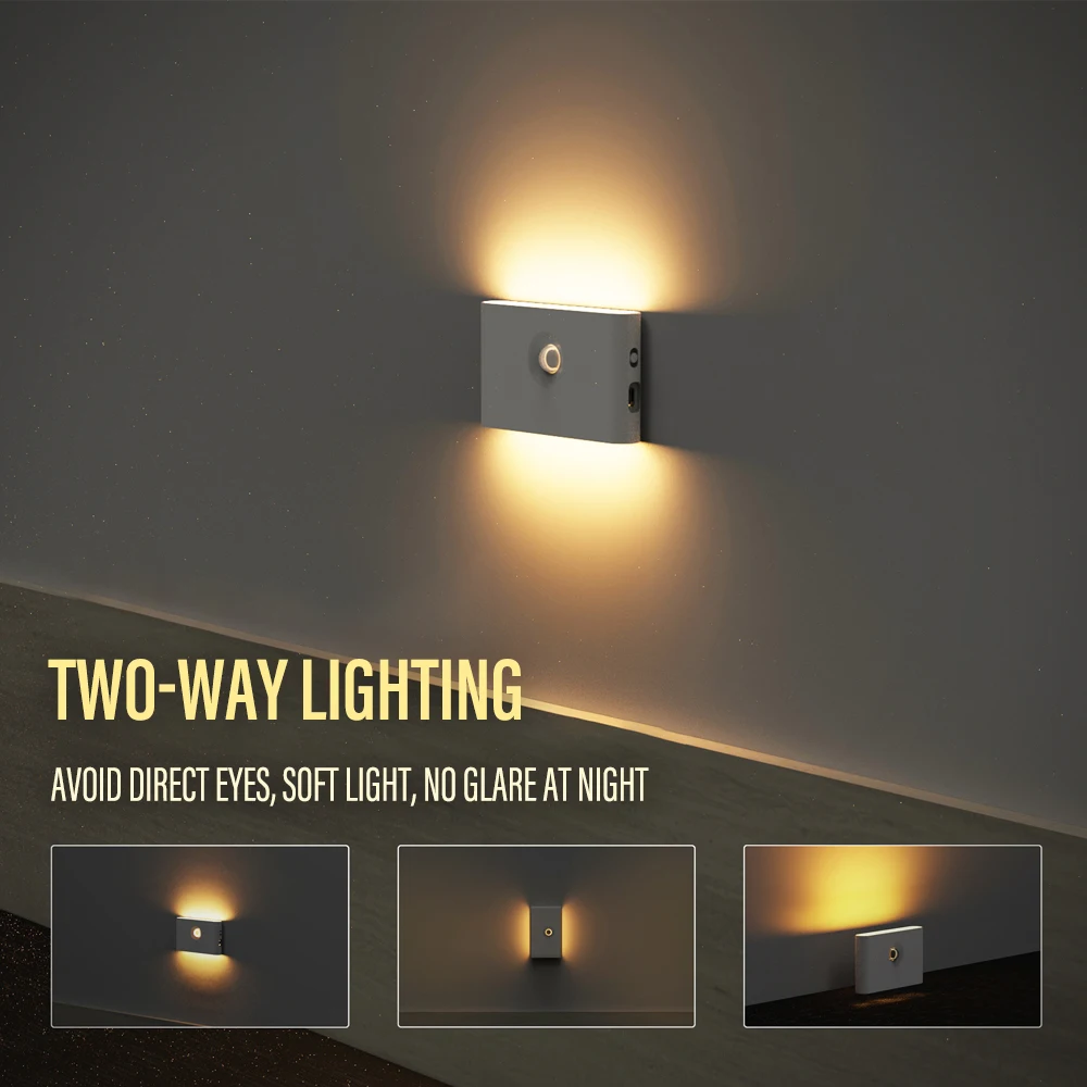 LED Induction Night Light Wireless USB Charging Human Body Induction Wall Light Bedroom Corridor Cabinet Bathroom Night Light-2