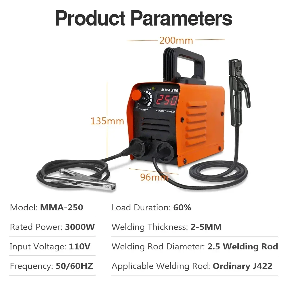 Portable ZX7 250A MMA Arc Welder Inverter Welding Machine 110V 220V Mini Iron Electric Welding Equipment Car Repairing Tools-3