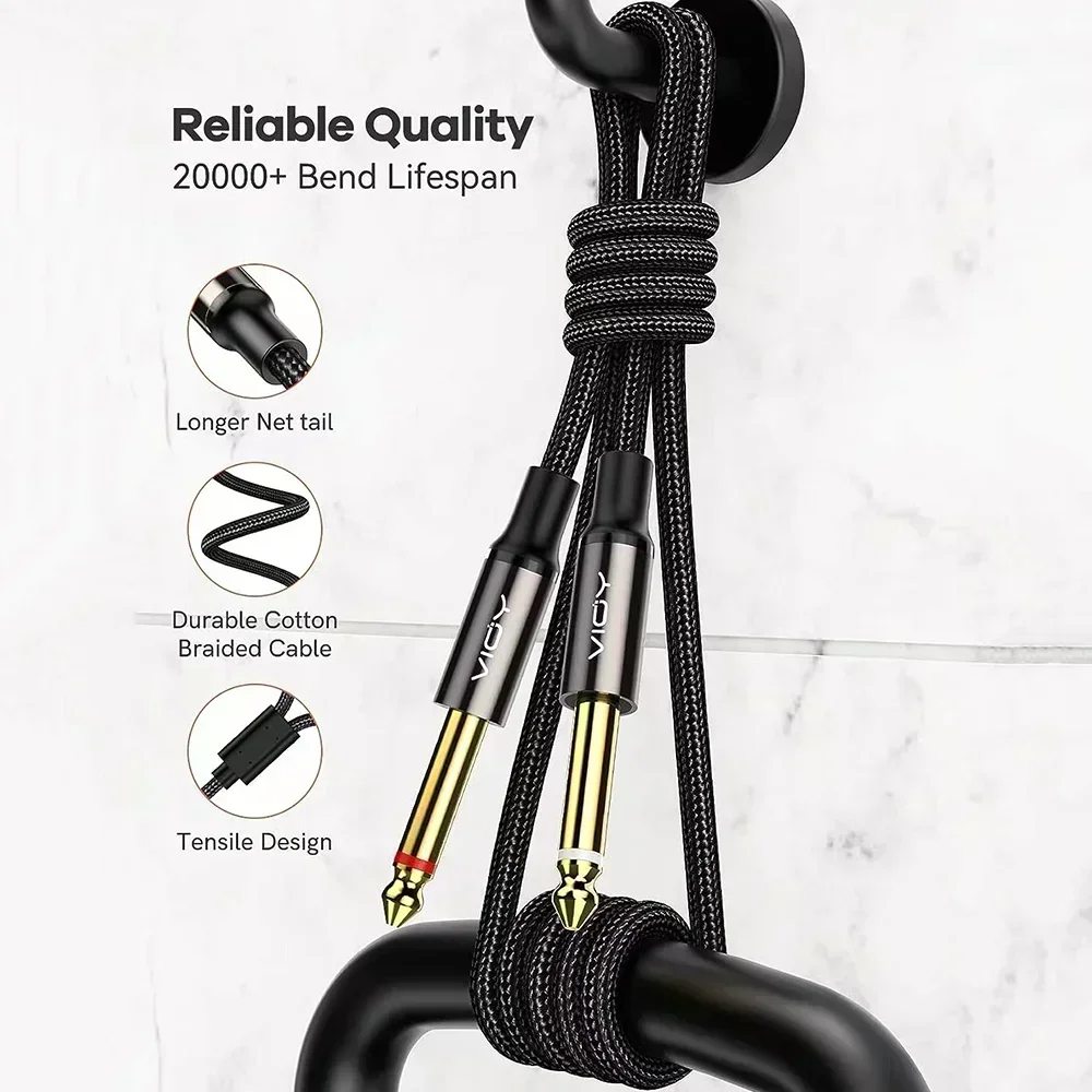 3.5 to 6.35 Stereo Cable 3.5mm TRS to 2 x 6.35mm TS Mono Y Splitter Audio Cord Compatible with Phone iPod Laptop Mixer Amplifier-5