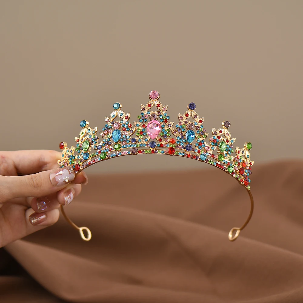Children's Princess Crown Crystal Tiara Girls Hair Accessories High-end Atmosphere Dance Performance Birthday Gift Crown-3