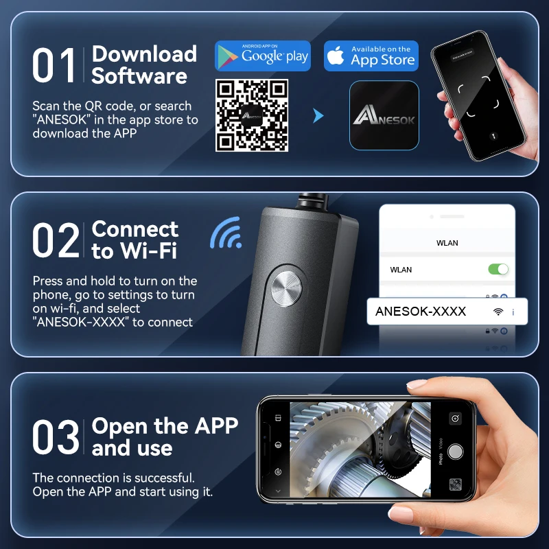 Wireless Endoscope Camera 1080P HD 8mm IP67 Waterproof Lens WiFi Inspection Camera 2000mA Battery Snake Camera for Android & iOS-5