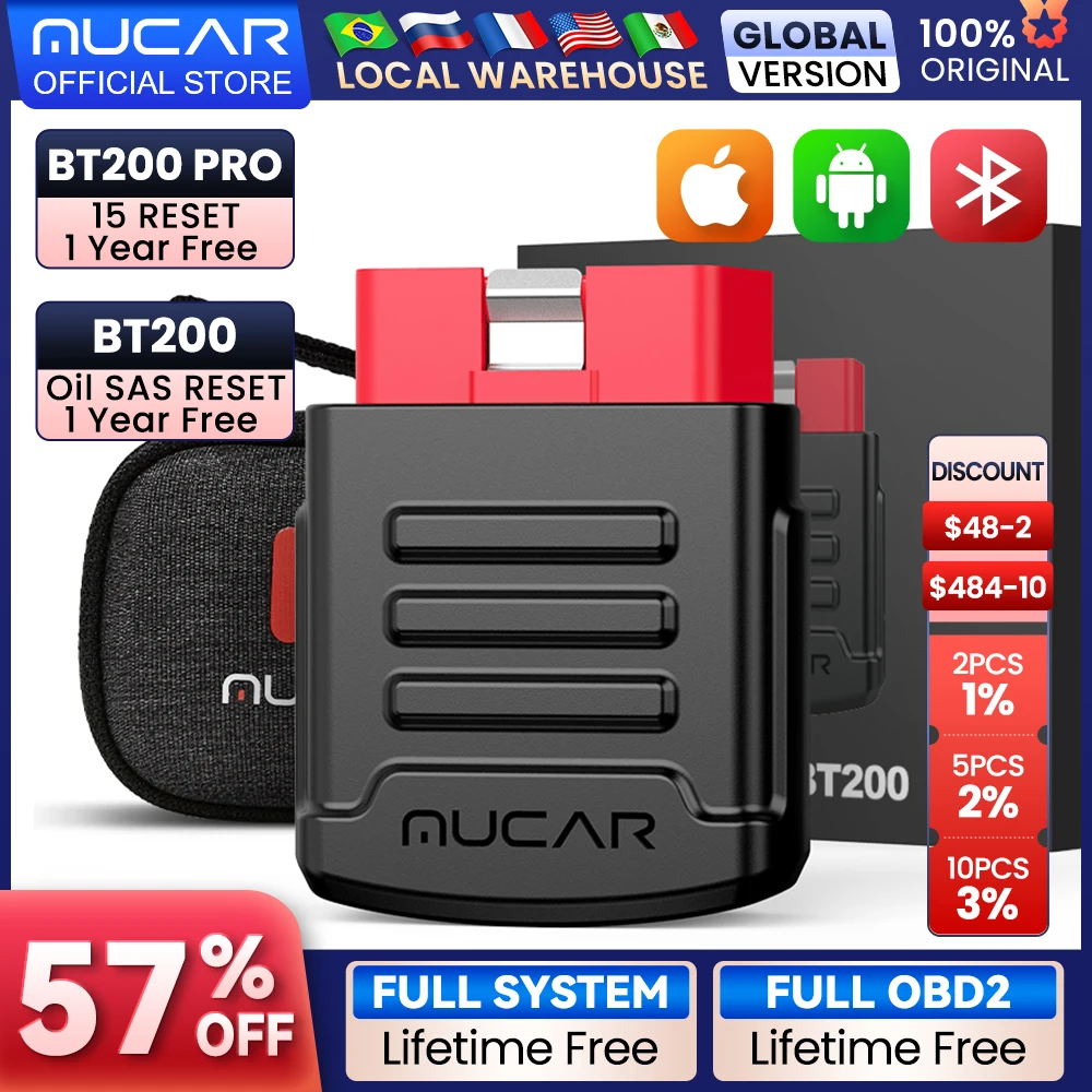 MUCAR BT200 Automotive Diagnostic Tools Obd 2 Bluetooth Wifi Scanner for All Cars Auto Obd2 Tester 15 Resets Diagnosis