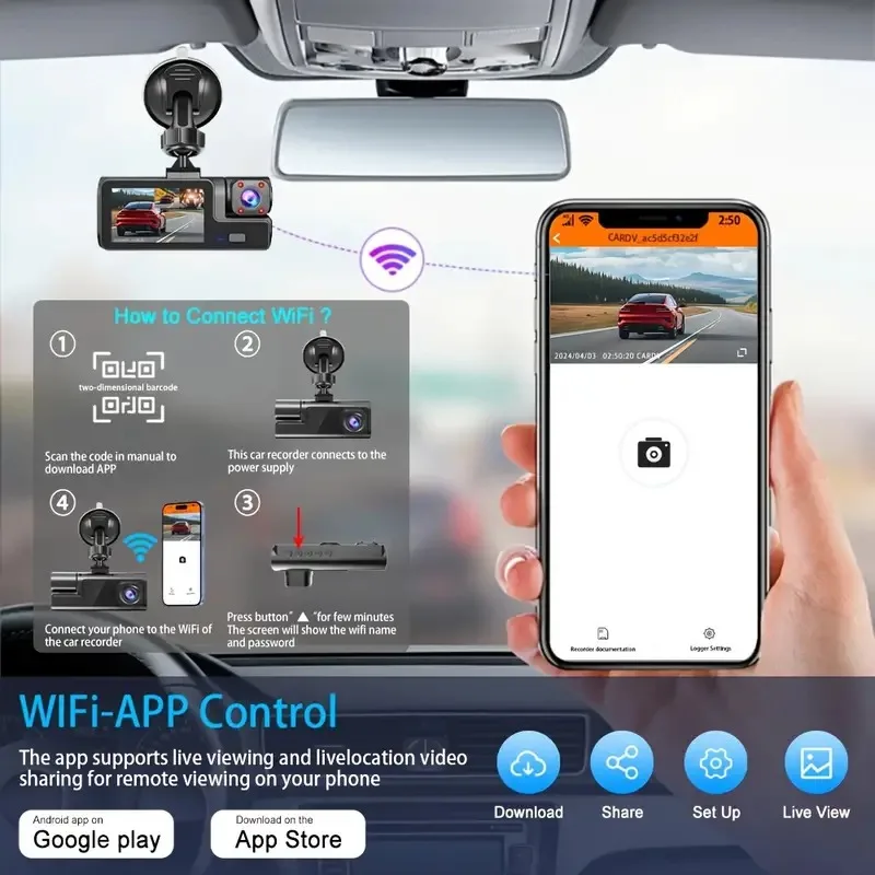 3Camera Dash Cam For Car Camera 1080P Video Recorder WIFI Car DVR 2lens Front Rear View Camera Night Vision Car Accessories-3