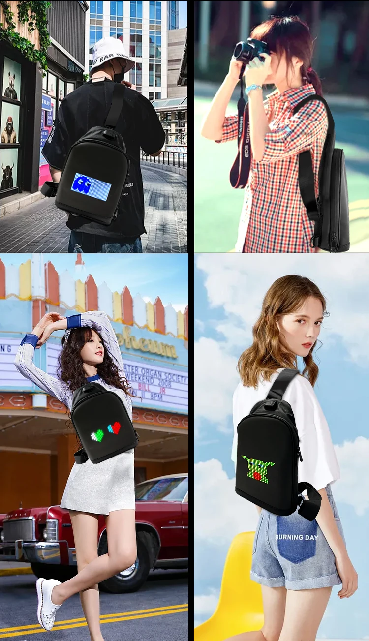 Smart Pixel LED Backpack Unisex Chest Bag Function Shoulder Bag Trendy Messenger Bag with LED Display Screen APP LED Fanny Bag-4