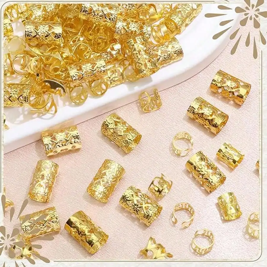 40PCS Alloy Hair Jewelry Hair Cuffs For Braids Metal Dreadlock Beads Hair Cuffs Rings Multi Style Braids Accessories-4