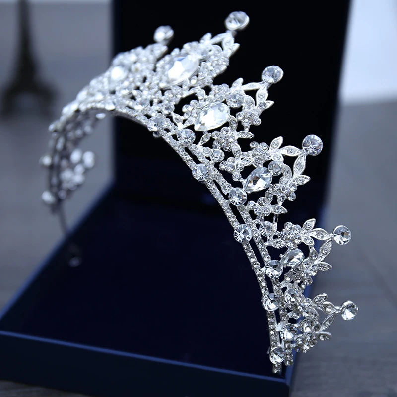 Wedding Hair Tiara Crystal Bridal Tiara Crown Silver Color Diadem Veil Tiaras Wedding Hair Accessories Headpieces Head Jewelry-3