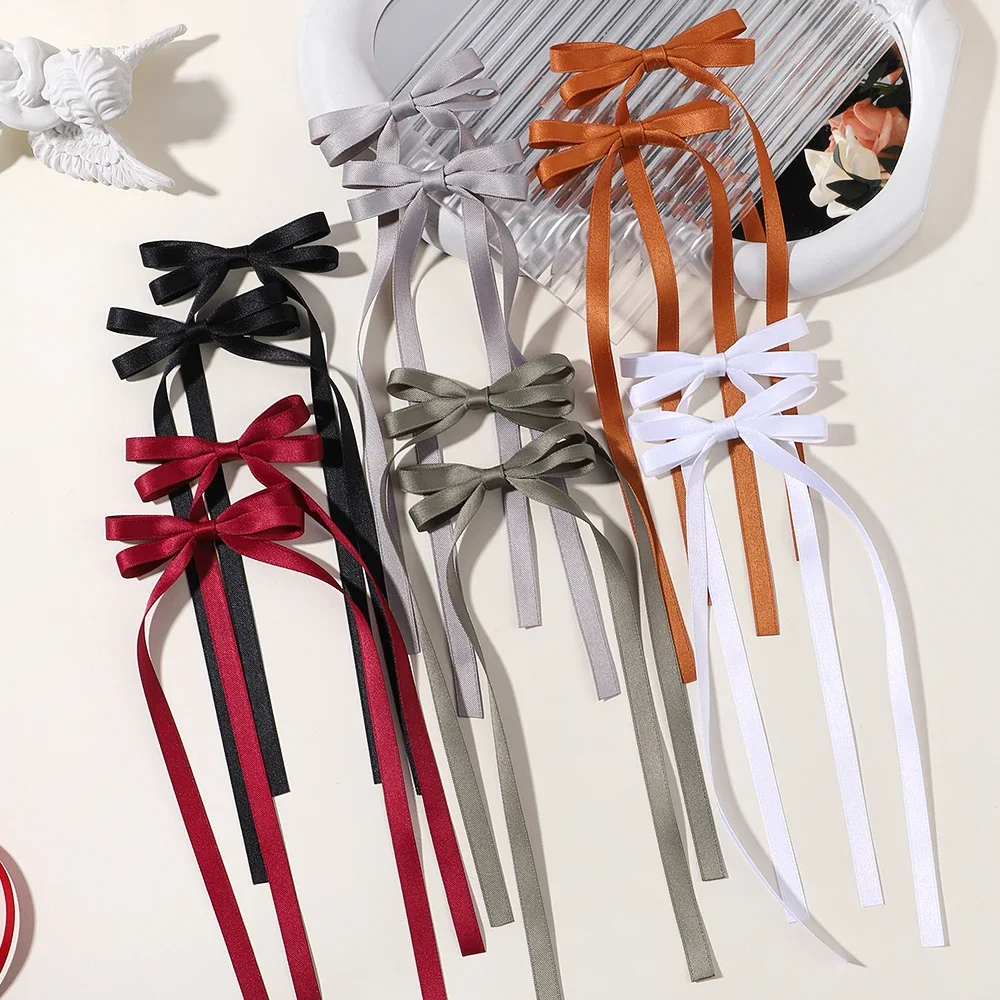 2pcs 2025 New Cute Ribbon Bow Headband Long Tassel Hair Clip Women's Hair Accessories Girls Party Headwear Side Clips Wholesale-6