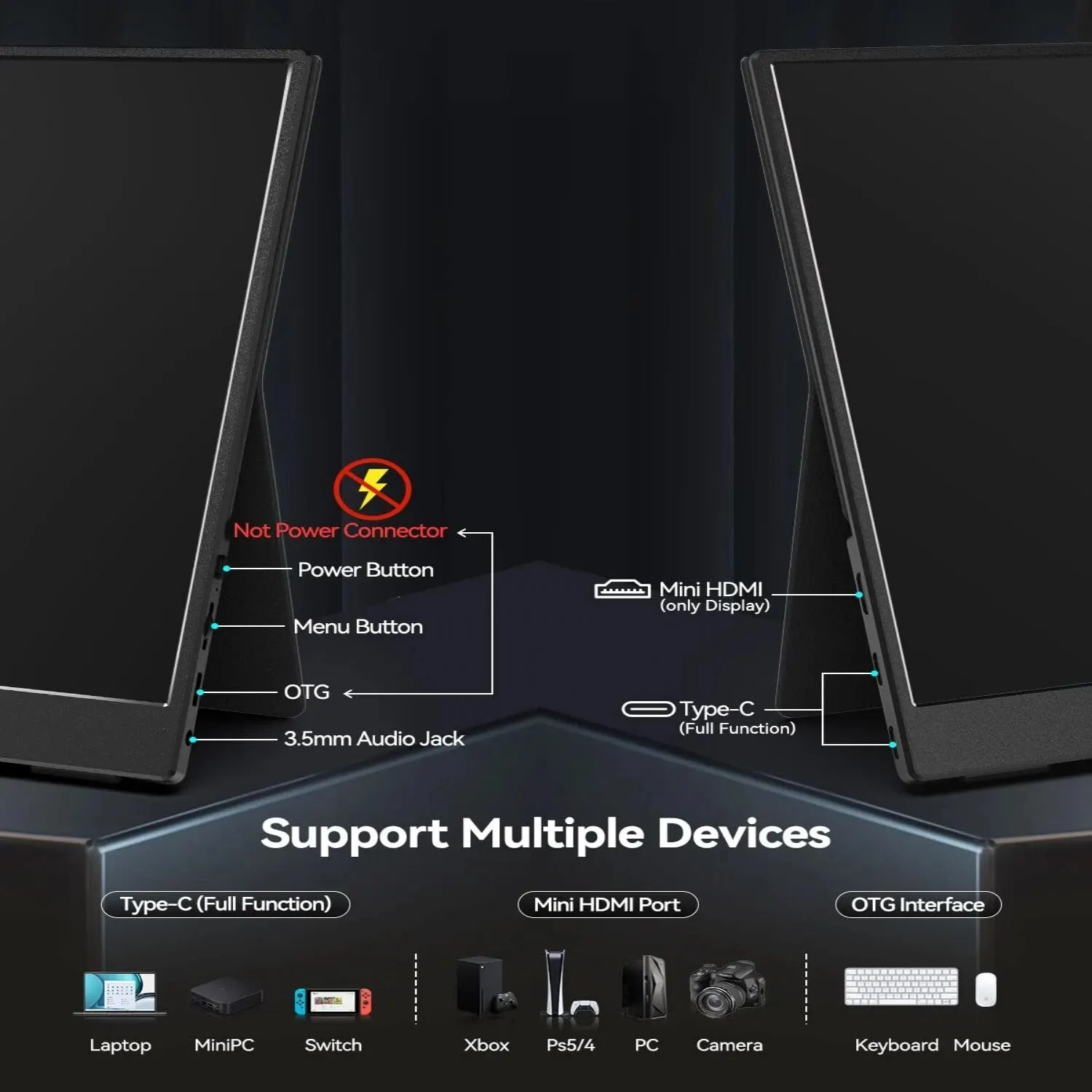 Bimawen 13.3inch OLED Portable Monitor with FHD Screen Response Time 1ms 10bit 100% DCI-P3 Monitor W/Adaptive Sunc Game HoR Mode-6