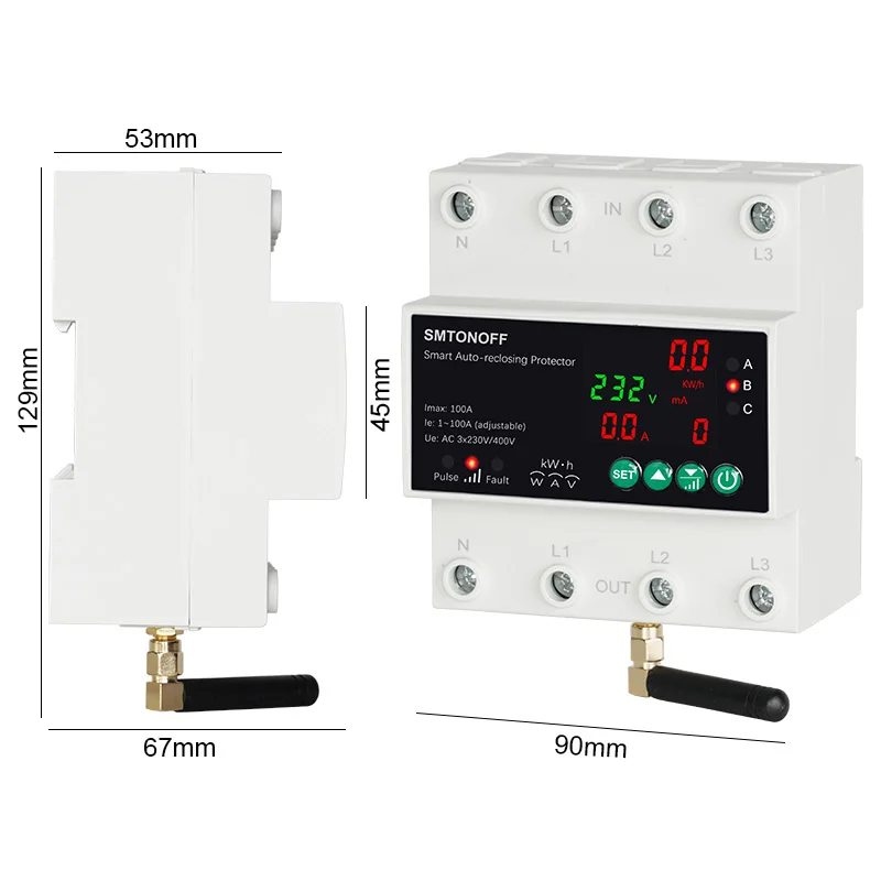 Tuya WiFi Three Phase 4P 100A Auto-Reclosing Over Under Voltage Protector Prepaid Meter Timer Switch Voice Remote Control-5