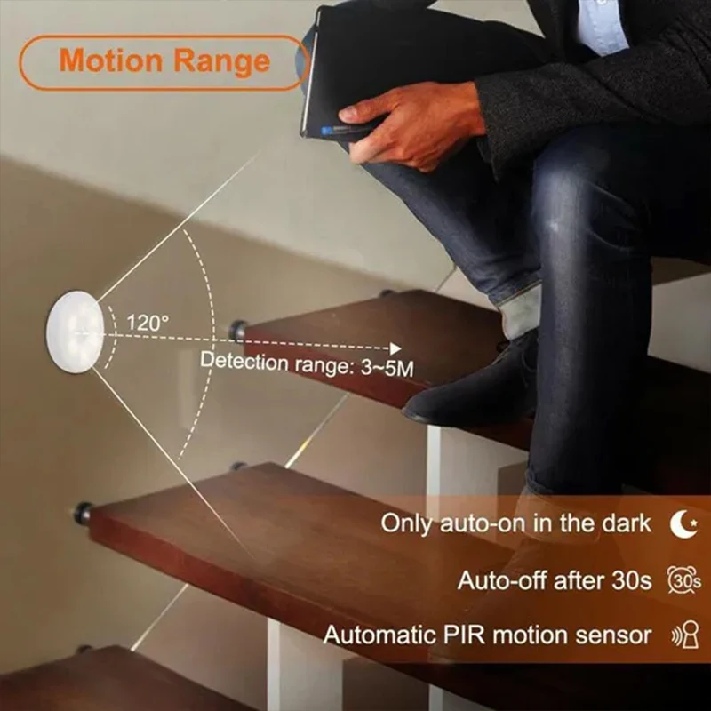 PIR Motion Sensor LED Night Light USB Rechargeable Night Lamp For Kitchen Cabinet Wardrobe Lamp Staircase Wireless Closet Light-4