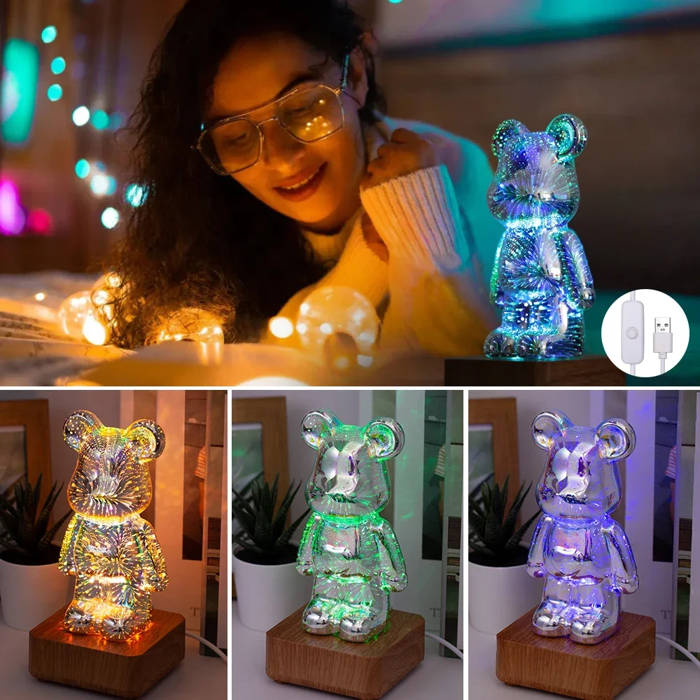 LED 3D Bear Fireworks Night Light USB Room Decoration Ambient Light Suitable for Children Room Bedroom Decoration-4
