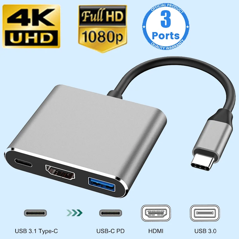 3 in 1 Usb Hub USB C to HDMI-compatible Splitter HUB Type-c to HDMI-compatible USB3.0 Docking Station For Macbook Air Converter-2