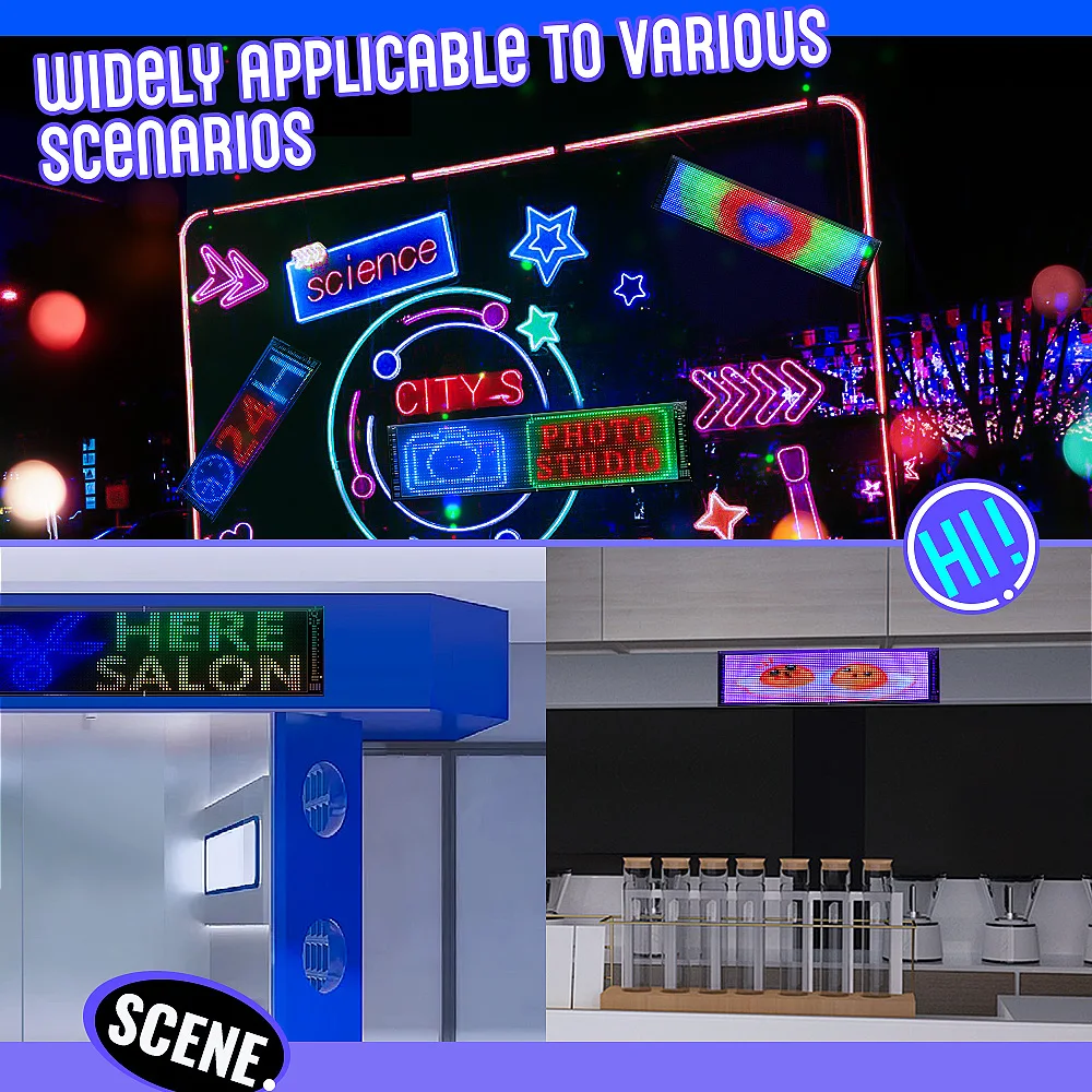 Full Color Double Row Scrolling LED Light Sign,  Flexible 5V/2A APP Control LED Signs Custom Text Message  Pattern Program-6