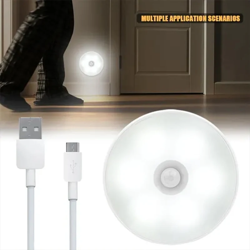 PIR Motion Sensor LED Night Light USB Rechargeable Night Lamp For Kitchen Cabinet Wardrobe Lamp Staircase Wireless Closet Light-6
