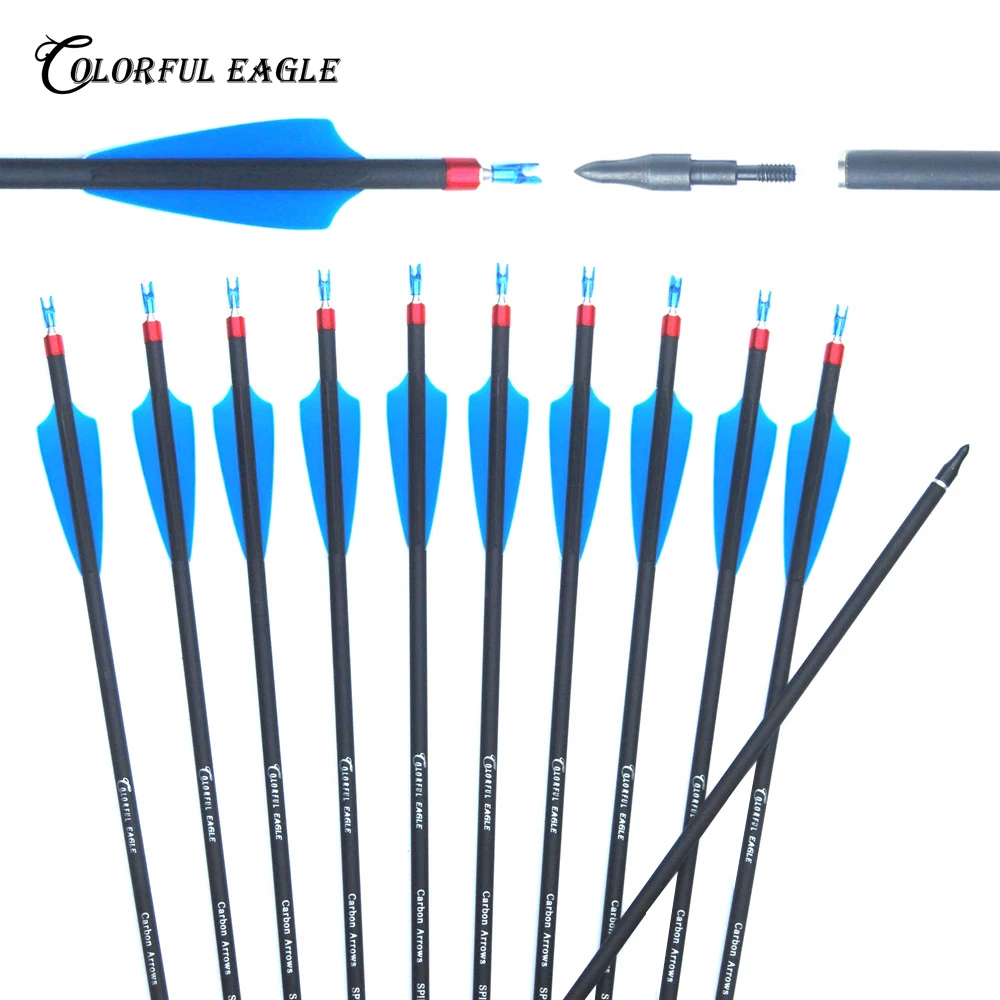 Outdoors Archery Carbon 28/30/31-Inch 7.6mm Shaft Removable Arrows with Field Points Replaceable Tips for Recurve & Compound Bow